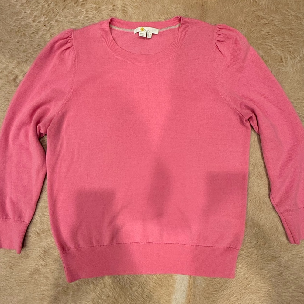 Boden Pink Wool Crew Neck Sweater with puff shoulders